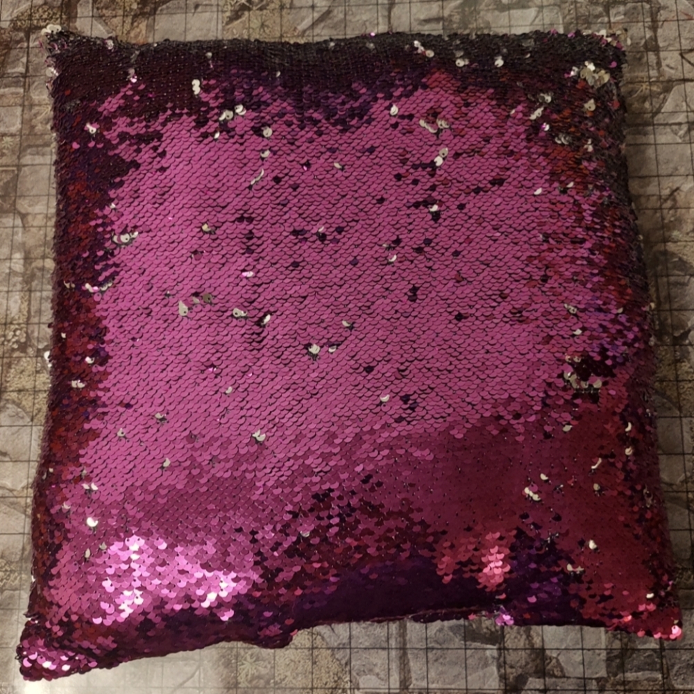 Squishy Sparkly Flip Sequin Purple/Silver Throw Pillow